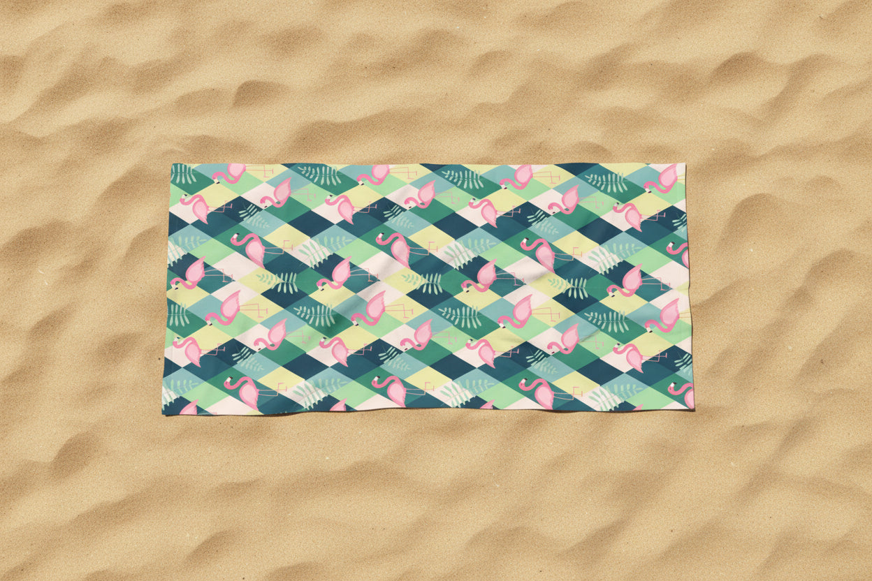Flamingo Plaid Beach Towel — Tropical Pink Flamingo Pattern