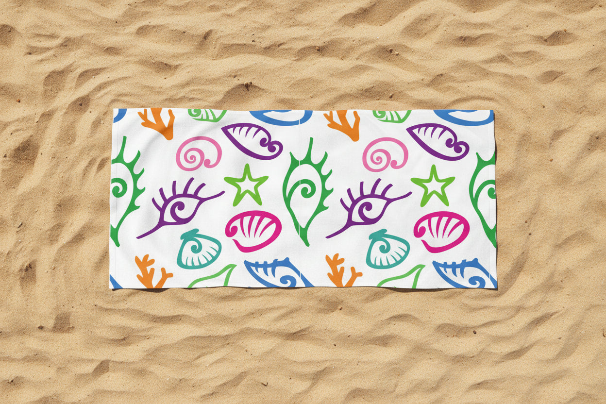 Artfully Colorful Seashell Beach Towel