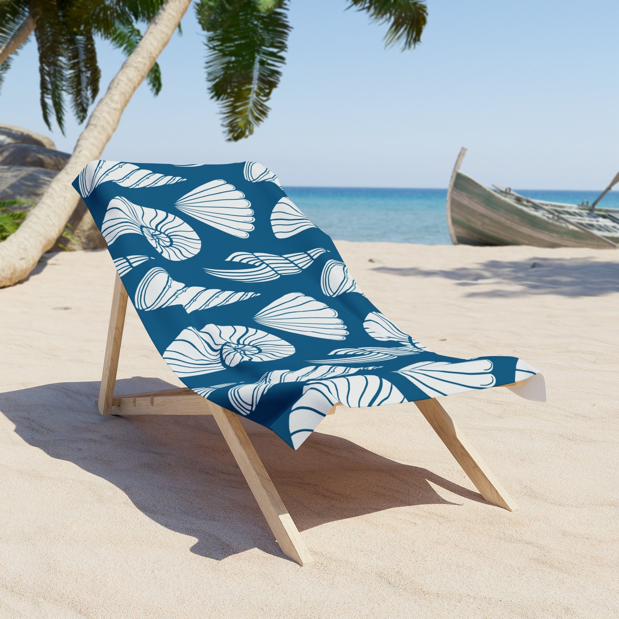 Blue Nautical Shell Beach Towel – Blue Seashell Pattern